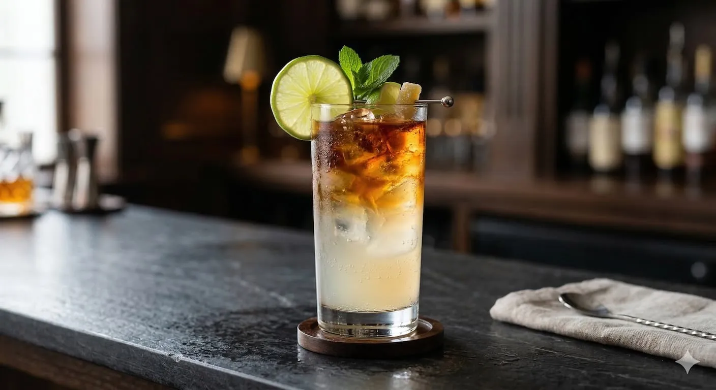 A beautiful Dark 'n' Stormy cocktail