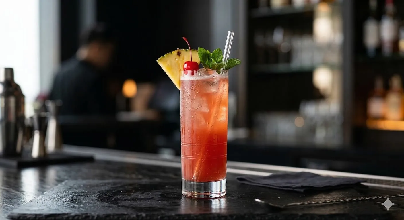 A beautiful Singapore Sling cocktail